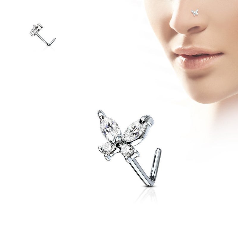 FIFTH CUE 20G CZ Butterfly 316L Surgical Steel L Bend Nose Stud Ring (Clear) - Image 4